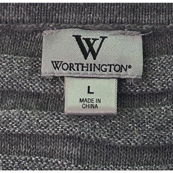 Worthington Gray & Metallic Silver 3/4 Tie Sleeve Sweater Large - Picture 5 of 6